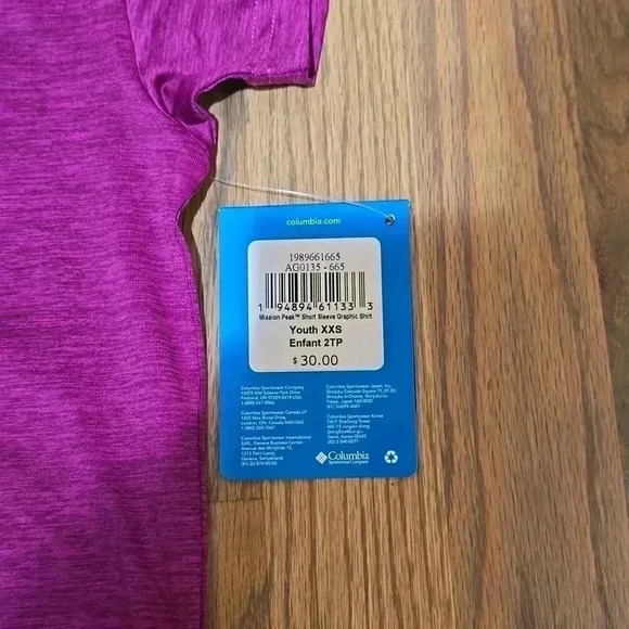 Columbia Youth XS (XXS) Purple Tech T-Shirt Omni-Shade Sun Protection - Picture 2 of 3